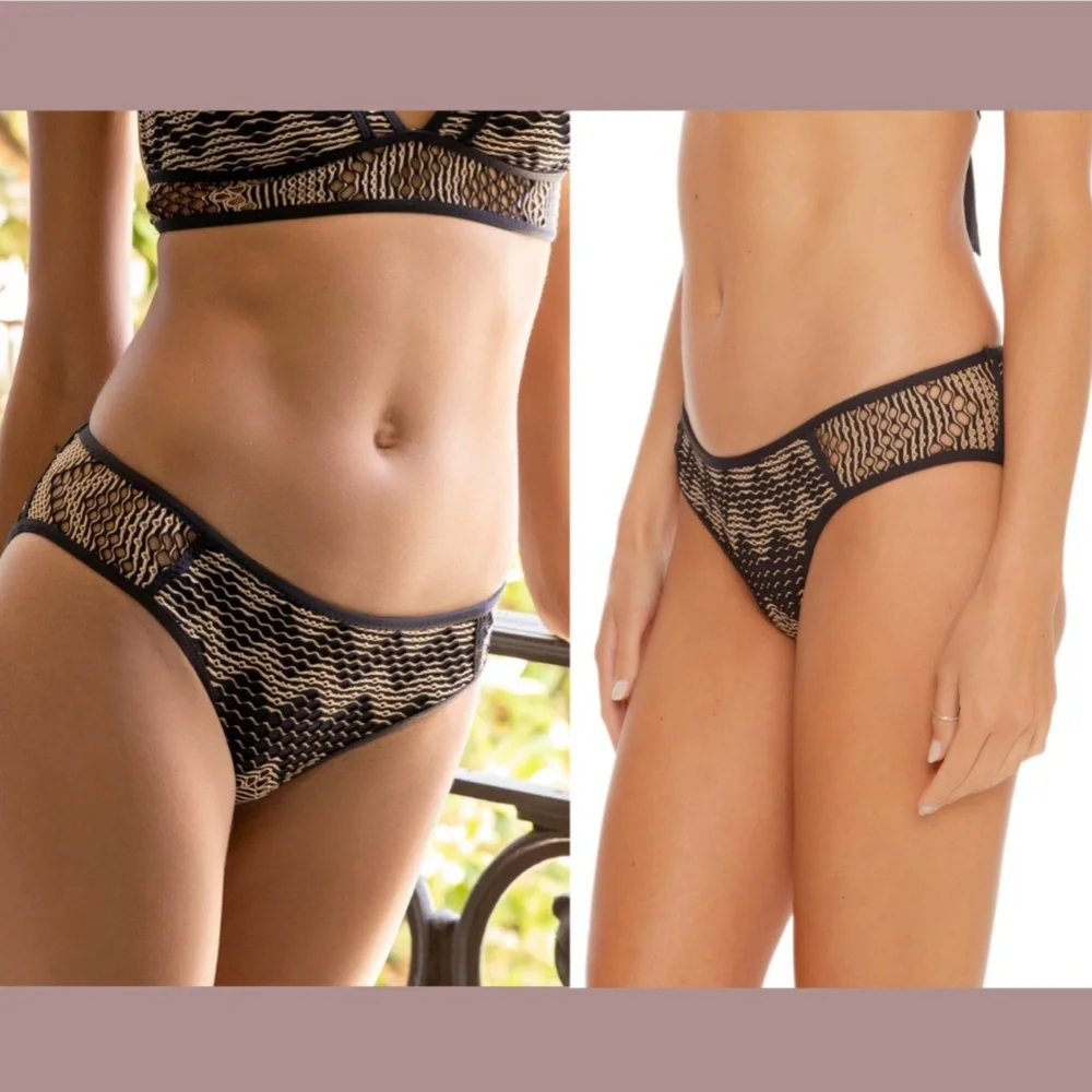 NEW Becca [‎ XS ] Reveal Hipster Bikini Bottoms in Black/Tan